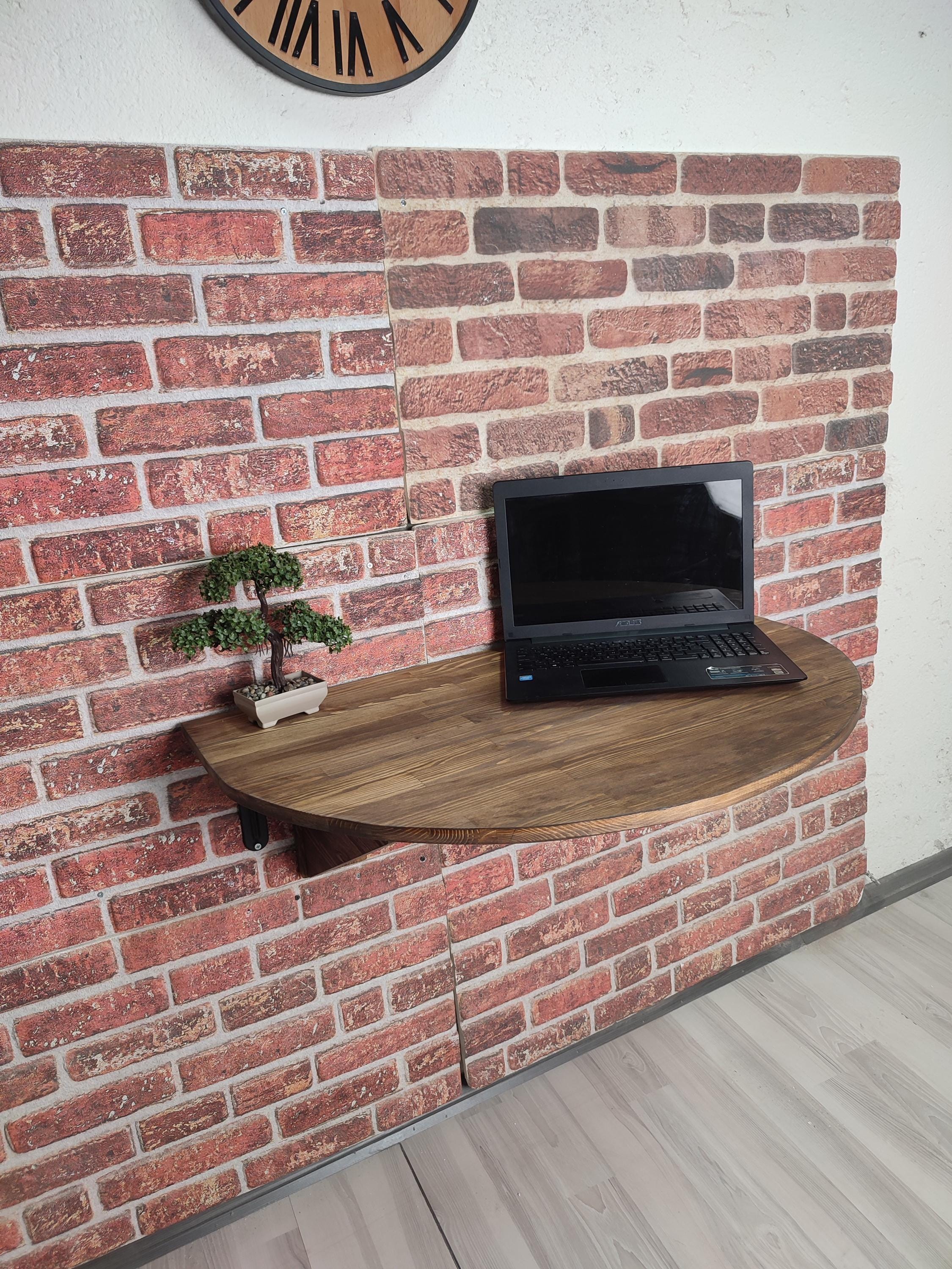 Round Solid Pine Wood Murphy Desk: Wall Mounted Folding Table With ...