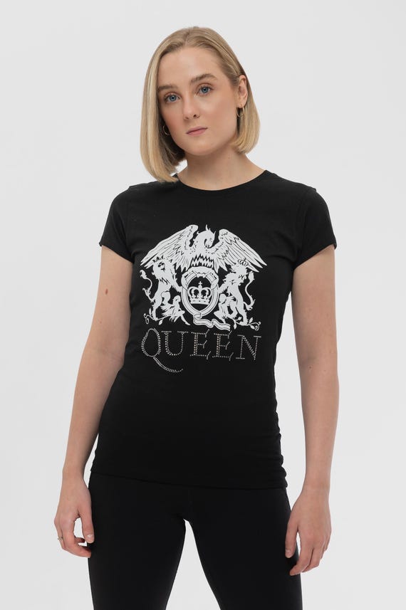 Queen T Shirt Band Logo Diamante New Official Womens Skinny Fit Black Etsy Ireland