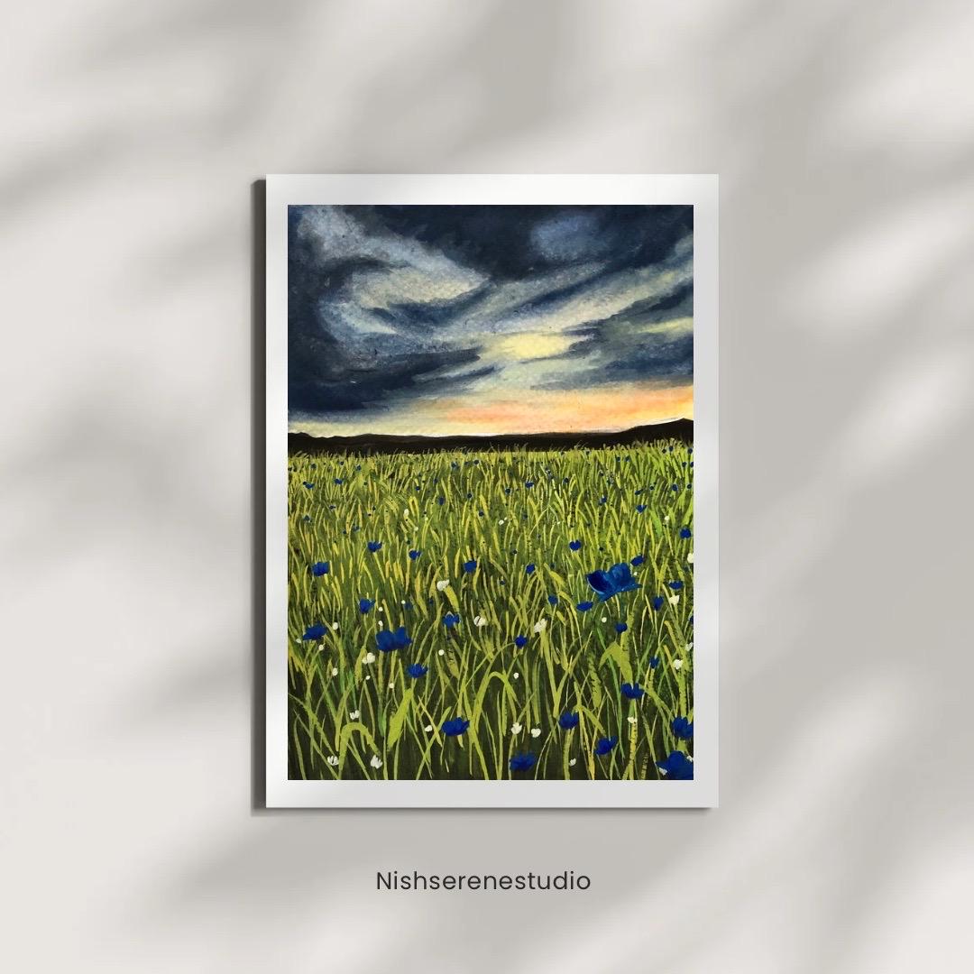 Flower field - Original Gouache painting