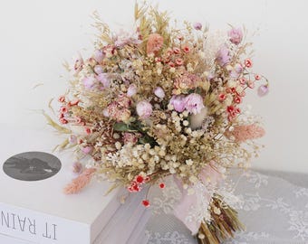 Handmade Pink Dried Flower Bridal Bouquet
