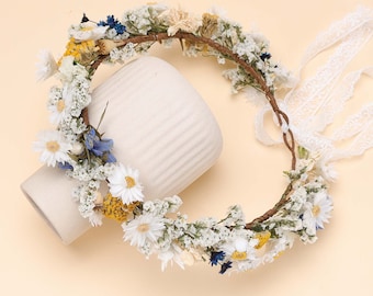 Wild Daisy Dried flower Bride&#39;s Crown,Girl&#39;s Crown,Handmade Crown,Boho Bride Crown,Birthday Crown,Mother&#39;s Day Crown