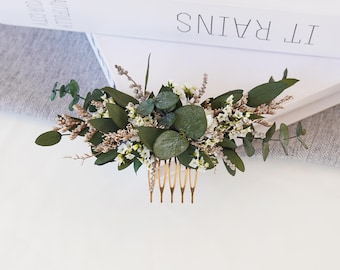 Eucalyptus Dried Flower Hair Comb: Bohemian Wedding Accessory