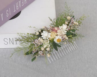 Haaraccessoires met gedroogde bloemen, kam met gedroogde bloemen, kam voor bruidhaar, boho-haaraccessoires voor bruiloft, handgemaakte kroon