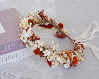 Corona de flores secas hecha a mano: boda bohemia de otoño, para niños o adultos
