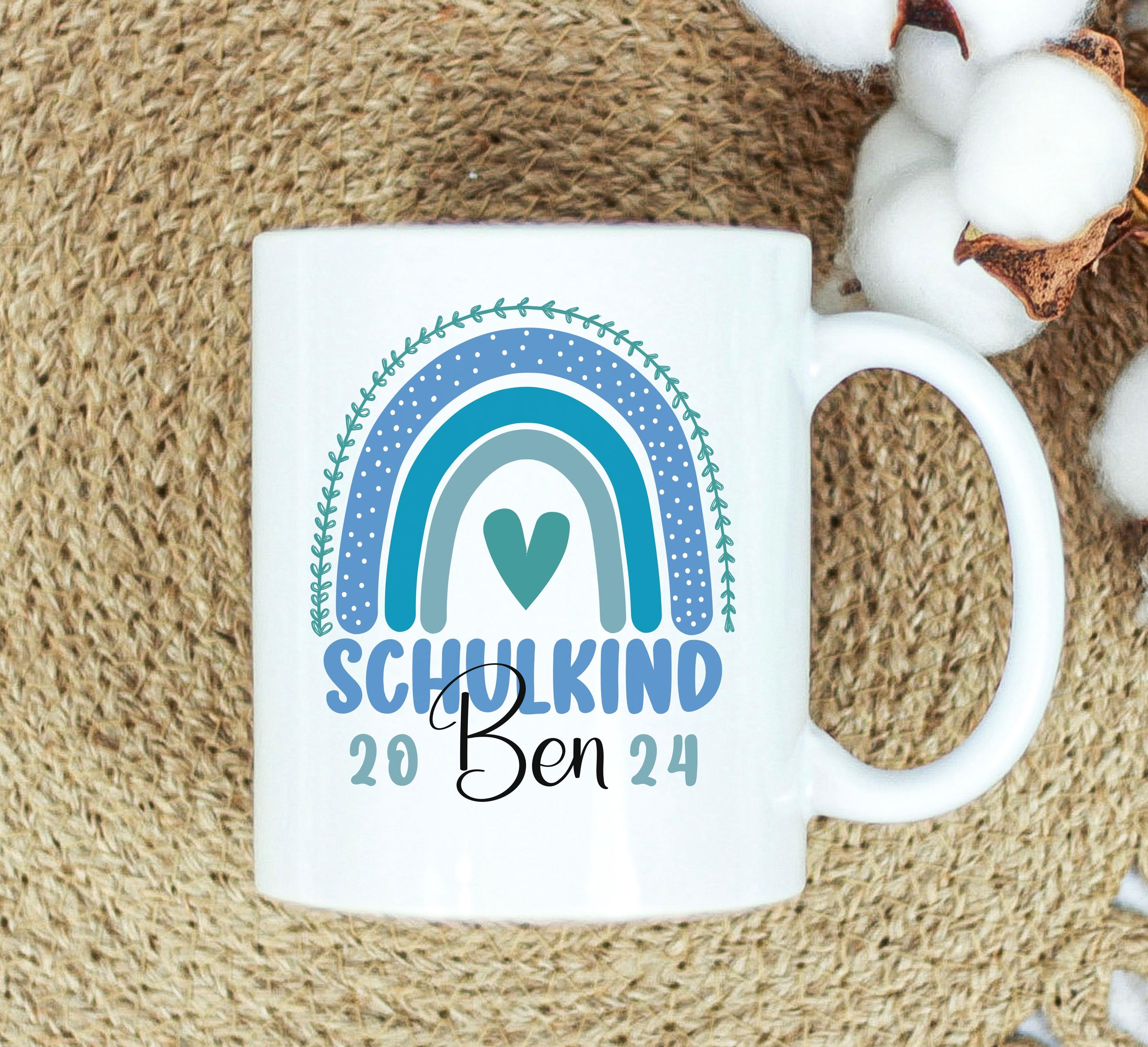 Personalisiert Einschulungs-Tasse Für Jungen 2025 – Mit Mutmach-Sprüchen, Blau, 330 Ml