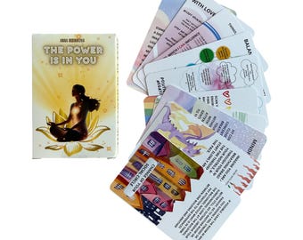 Set de cartas para combatir el pánico con ejercicios para superar el estrés y la ansiedad. "El poder está en ti". 46 tarjetas por juego, en inglés.