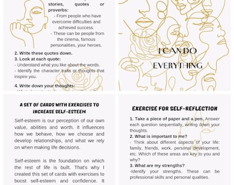 Tarjetas, afirmaciones y ejercicios para aumentar la autoestima (descarga digital)