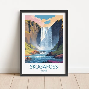 Impression de voyage en Islande - Art mural Skogafoss, décoration d'intérieur, cadeau pour amateur d'art, affiche en Islande, tenture murale, cascade Skogafoss, cadeau de mariage d'anniversaire