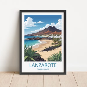 Impression de voyage à Lanzarote - Art mural Lanzarote, îles Canaries, cadeau pour amateur d'art, affiche de Lanzarote, Espagne, tenture murale, cadeaux de lune de miel, décoration d'intérieur