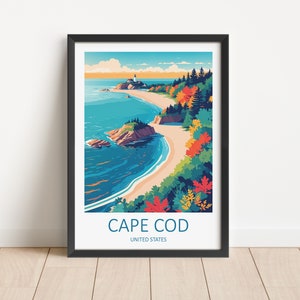 Impression de voyage Cape Cod - affiche d'art mural Massachusetts, cadeau pour les amateurs d'art, décoration d'intérieur, tenture murale, art mural Cape Cod, cadeau d'anniversaire, mariage