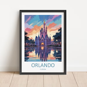 Impresión de viaje de Orlando - Arte de pared Florida Póster de Orlando Regalos para amantes del arte Impresión de Estados Unidos Decoración del hogar Regalo de cumpleaños Colgante de pared de Orlando