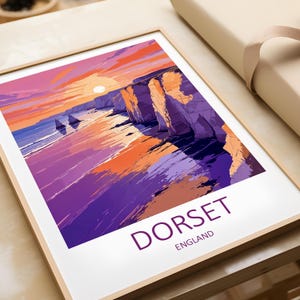 Dorset Print, Dorset Coast Print, UK Wall Art, Dorset Travel Print, Coastal Prints, Coastal Wall Art, Travel Memories Gift, Beach Sunset