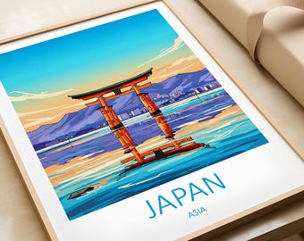 Japan Travel Print Retro Home Decor Japanese Wall Art Torii Gate illustration Asia