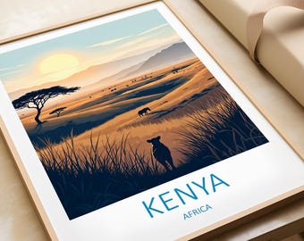 Kenya Safari Travel Poster, African Animal Art Print