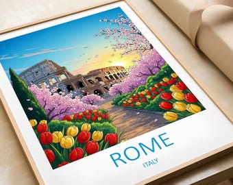 Rome Print Italy Travel Poster Colosseum illustration