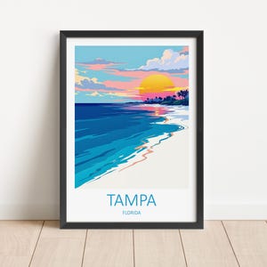 Impresión de viaje de Tampa, Florida - Colgante de pared Regalo para amantes del arte de Tampa Decoración del hogar de la playa de Florida Póster de Florida Regalos de aniversario de boda de Tampa Bay