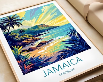 Jamaica Travel Poster: Tropical Beach Art, Caribbean Wall Decor