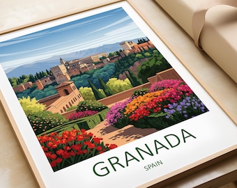 Granada Spain Travel Poster - Andalusia Wall Art Alhambra Home Decor