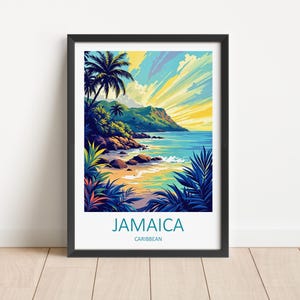 Impresión de viaje a Jamaica - Arte de pared Póster de Jamaica Arte de playa tropical Amantes del arte Regalo caribeño Colgante de pared caribeño Regalos de luna de miel Cumpleaños