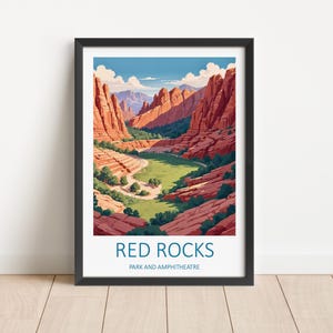 Impression de voyage Red Rocks - oeuvre d'art murale Red Rocks Colorado décoration d'intérieur Tenture murale Red Rocks Park and Amphitheatre Colorado affiche cadeau amateur d'art