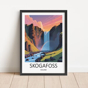Impresión de viaje a Islandia - Arte mural de Islandia - Impresión de Skogafoss - Regalo para amantes del arte de Islandia - Póster de Skogafoss - Decoración de pared de Islandia - Regalo de boda