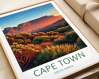 Cape Town Travel Print, South Africa Wall Art Table Mountain Poster