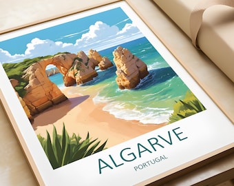 Impressão da Costa do Algarve - Pôster de Viagem a Portugal, Arte de Parede Costeira
