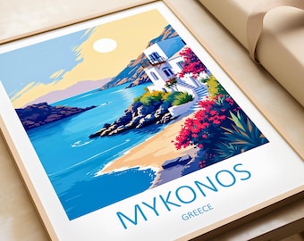 Mykonos Travel Poster: Greek Islands Home Decor Art Print