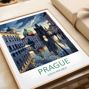 Impresión de viaje de Praga - Arte de pared Ilustración de Praga Impresión de la República Checa Regalo para amantes del arte Póster de la ciudad de Praga Decoración del hogar Colgante de pared de Praga