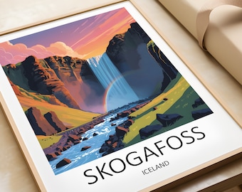 Skogafoss Iceland Travel Print: Minimalist Wall Art