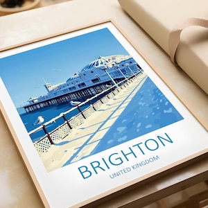 Brighton Travel Print - UK Wall Art Brighton Pier Illustration Birthday Gift Home Decor Brighton England Wall Hanging Travel Poster Print