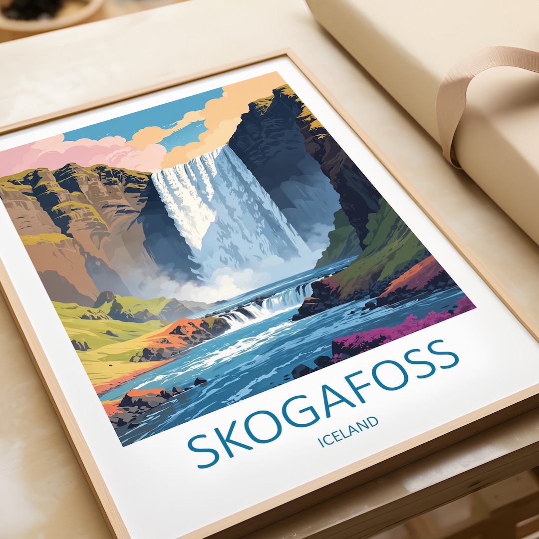 Skogafoss Iceland Travel Print: Waterfall Landscape Poster Wall Art - Etsy