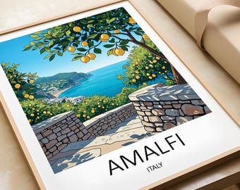 Amalfi Lemon Poster, Minimalist Wall Art Home Decor Italy Coastal Print