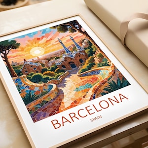 Barcelona Travel Poster – Park Guell Print, Spain Wall Art