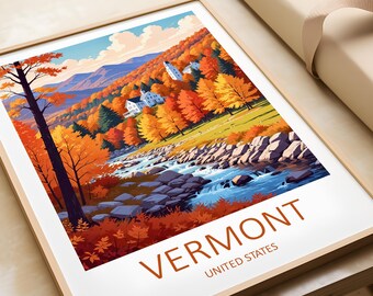 Vermont Fall Foliage Print, USA Travel Poster