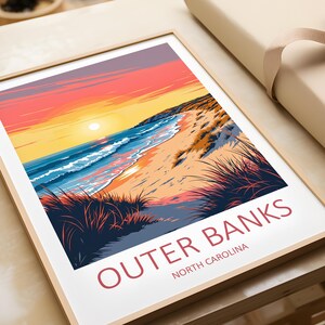 Outer Banks North Carolina Travel Art Print: Coastal Sunset Beach Scene (Print Only)