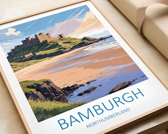 Zamek Bamburgh, grafika ścienna z wybrzeża Northumberland