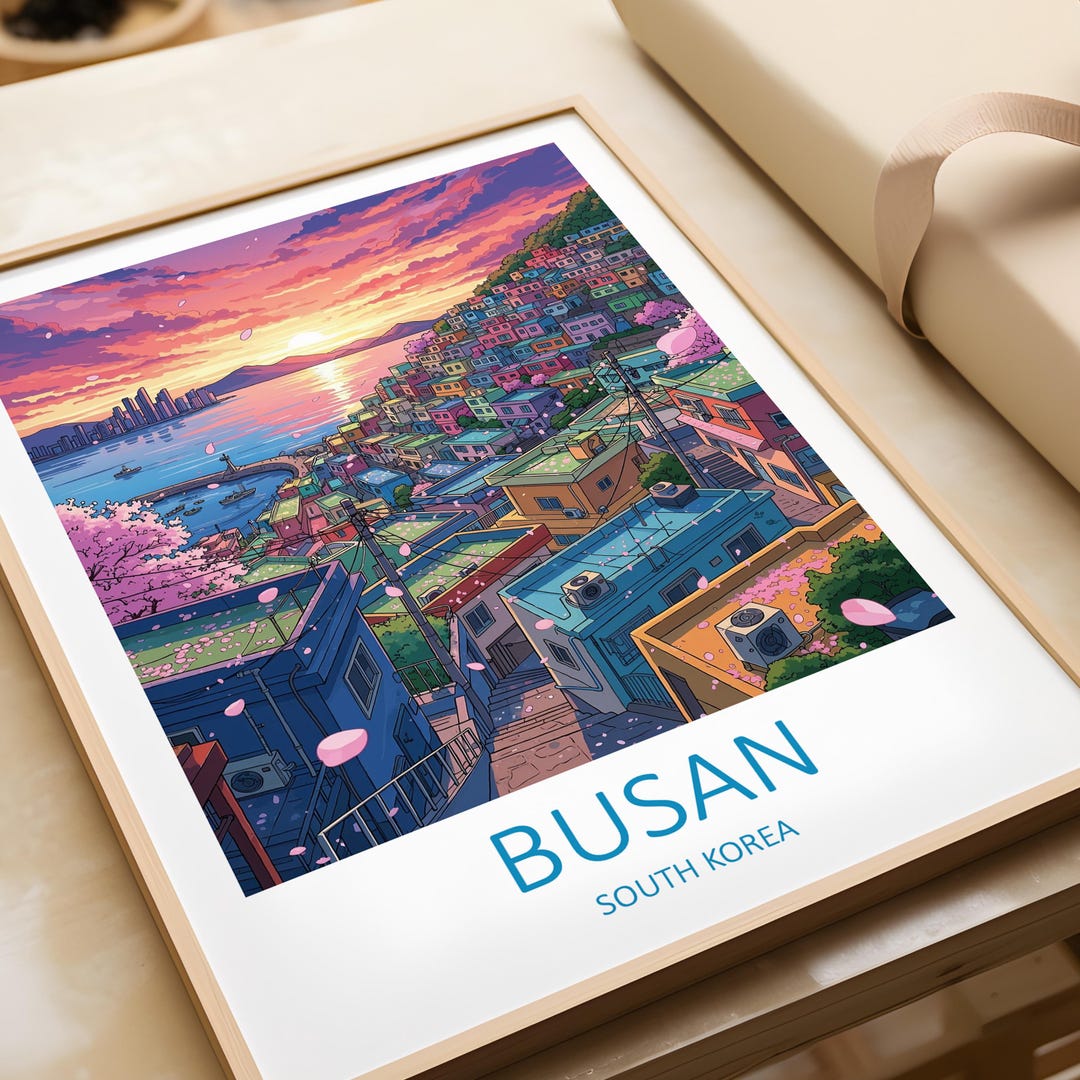 Busan Travel Poster: Gamcheon Culture Village, South Korea - Etsy