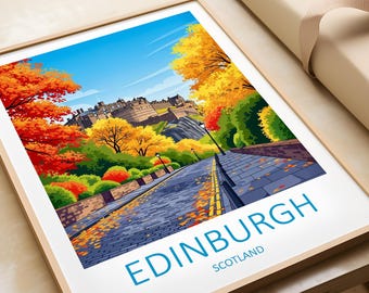 Edinburgh Wall Art, Scotland Travel Poster Scottish Landscape Print Home Decoration Edinburgh Autumn Artwork