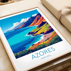 Azores Travel Print - Wall Art Azores Portugal Print Home Decor Art Lover Gift Azores Poster Portugal Wall Hanging Portuguese Wall Art Decor