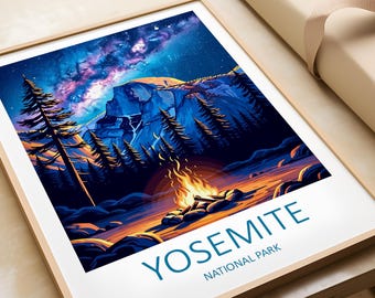 Yosemite National Park Travel Poster, Half Dome Print California Landscape Wall Art