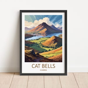 Cat Bells Travel Print - Lake District Wall Art Lover Gift Cumbria Print Cat Bells Lake District Poster Cat Bells Wall Hanging Home Decor