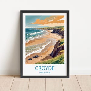 Croyde Travel Print - Wandkunst Croyde Bay North Devon Kunstliebhaber Geschenke Croyde Beach Poster Devon Wandbehang Wohnkultur Landschaft Wandkunst