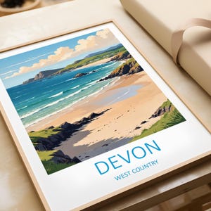 Impression de voyage dans le Devon - West Country UK Devon, amateur d&#39;art mural, cadeau pour amateur d&#39;art mural, affiche murale suspendue Devon Beach, cadeau souvenir de voyage pour elle