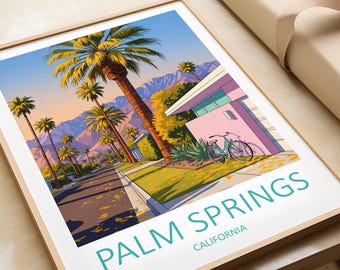 Palm Springs Retro Travel Print - California Wall Art Colourful Home Decor United States illustration