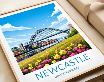 Newcastle Upon Tyne Travel Print, England Wall Art illustration UK Posters A2 A3 A4