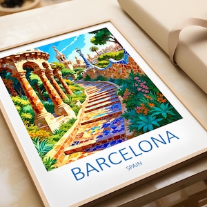 Barcelona Print, Barcelona Poster Art, Park Guell Print, Spain Travel Print, Barcelona Poster, Spanish Poster, Barcelona Gifts, Travel Gift