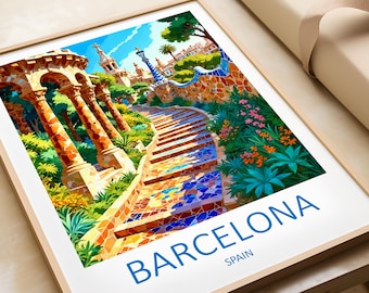 Park Güell Barcelona Print: Spanien Reise Poster