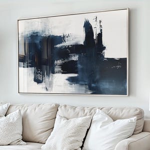 Marine Blaue Wand Kunst, Abstrakte Wand Kunst, Moderne Kunst, Große Wand Kunst, Wohnzimmer Dekor, Marine Blaue Malerei gerahmt, UNGERAHMT, LEINWAND - Prints