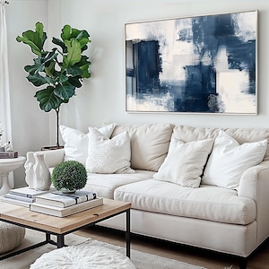 Navy Blue Wall Art Print, Abstract Wall Art, Modern Art, Living Room ...